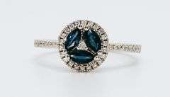 Oceanic Sapphire Trinity 18k White Gold Ring encrusted with Diamonds
