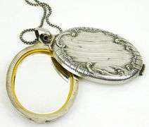 Antique French Sterling Sliding Mirror Pendant & Chain