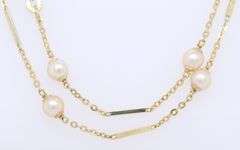 Vintage Pearl Station Yellow Gold Necklace