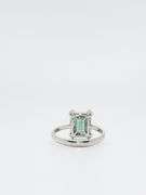Exotic Emerald Core 18k White Gold Ring with Diamond Pins