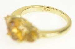 14K Yellow Gold Three Stone Citrine Vintage Statement Ring