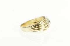 14K Yellow Gold Diamond Squared Men's Grooved Wedding Ring