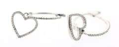 Modern 14k White Gold Heart Earrings with Studded Diamonds