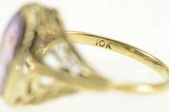 10K Yellow Gold Art Nouveau Ornate Filigree Amethyst Cocktail Ring