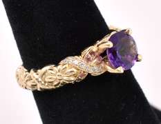 Amazing Purple Amethyst Ring In 14K Yellow Gold