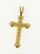 14K Yellow Gold Diamond Ornate Cross Classic Christian Pendant