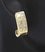 Handsome Yellow Gold Double Row Diamond J Hoop Earrings