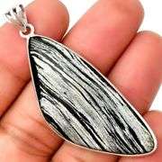 Stylish 46.71ct Silver Leaf Obsidian pendant