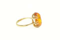 14K Yellow Gold Natural Amber Cabochon Vintage Cocktail Ring