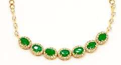 18KT SOLID YELLOW GOLD, EMERALD, & DIAMOND BRACELET