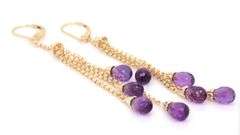 Wonderful Yellow Gold Amethyst Dangle Earrings