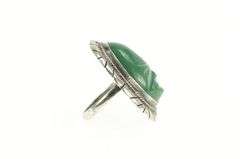 Sterling Silver Green Agate Carved Tribal Mask Statement Ring
