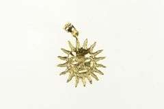 14K Yellow Gold Sun Face Ornate Celestial Motif Astrology Pendant