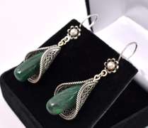 Elegant Green Stone Earring In Sterling Silver