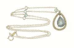10K White Gold Pear Blue Topaz Diamond Accent Halo Chain Necklace