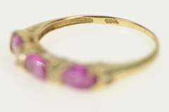 10K Yellow Gold Oval Pink Sapphire Diamond Accent Band Ring