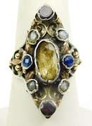 Spectacular Vintage Sterling & 14K Gold Gemstone Ring, 6