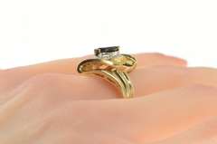 10K Yellow Gold Marquise Sapphire Baguette Diamond Halo Ring