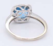 Attractive White Gold Checkerboard Blue Topaz and Diamond Ring