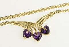 14K Yellow Gold Heart Amethyst Diamond Accent Chevron Chain Necklace