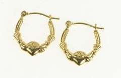 14K Yellow Gold 16.5mm Claddagh Heart Loyalty Symbol Hoop Earrings
