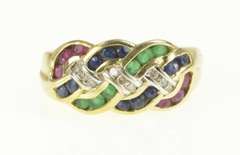 14K Yellow Gold Sapphire Diamond Emerald Ruby Braid Band Ring