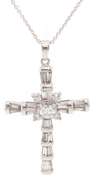 New 2.25ctw Baguette and Round Diamond Cross Pendant Necklace in 18K