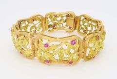 Yellow & Green 18k Gold Bracelet with Rubies