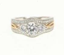 10K White Gold Three Stone CZ Travel Engagement Bridal Ring