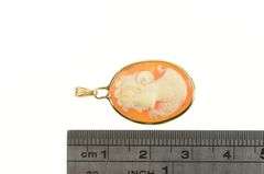 14K Yellow Gold Oval Carved Shell Cameo Vintage Classic Pendant