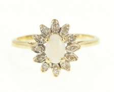 14K Yellow Gold Oval Natural Opal Diamond Halo Cocktail Ring