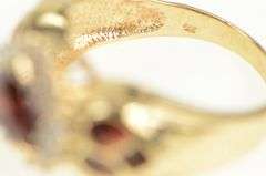 14K Yellow Gold Heart Garnet Diamond Halo Valentine Love Ring