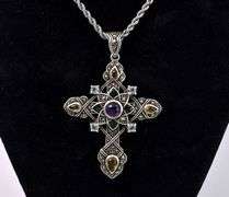 Mutli-Gem Cross Pendant Necklace In Sterling Silver