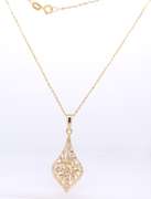 Powerful Yellow Gold Filigree Teardrop Pendant on Chain