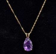 Amazing Purple Amethyst Pendant Necklace In 14K Yellow Gold