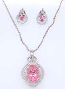 Incredible 18kt Set of Fantasy Cut Pink Topaz and Diamond Pendant on Chain with Matching Earrings