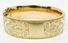 Ornate Antique Wide Gold Filled Bangle Bracelet