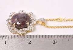 Gorgeous Colossal 46.00CTS Cabochon-Cut Star Ruby & 3.94CTW White Sapphire Pendant Necklace in Gold 