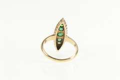 14K Yellow Gold Victorian Marquise Emerald Seed Pearl Navette Ring