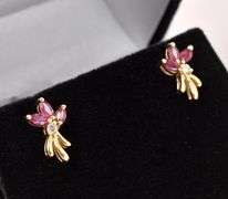 Danity Ruby Stud Earrings In 14K Yellow Gold