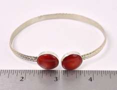 Red Stone Cuff Bracelet In Sterling Silver
