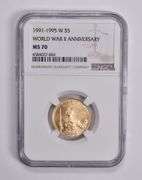 MS70 1991-1995 $5 World War II Anniversary Commemorative NGC