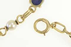 14K Yellow Gold 1960's Lapis Lazuli Pearl Vintage Chain Bracelet