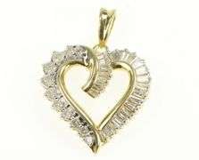 10K Yellow Gold 0.45 Ctw Baguette & Round Diamond Heart Pendant