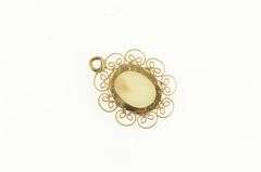 14K Yellow Gold Oval Opal Scroll Filigree Statement Charm/Pendant