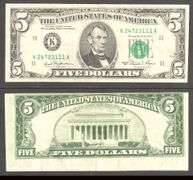$5 1981 FRN Major Faulty Alignment on the back Very FIne+