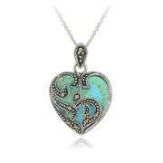 Marcasite & Turquoise Heart Pendant in Sterling Silver