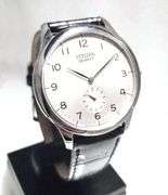 Citizen Be9061-27a Mens Watch Stainless Steel Quartz Silver Tone Dial Black Leather Strap