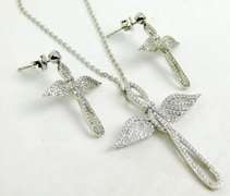 Sterling Angel Cross Necklace & Matching Earrings