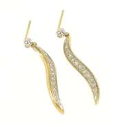 10K Yellow Gold Diamond Curvy Bar Dangle Vintage Statement Earrings